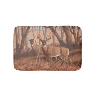 Whitetail Deer In Forest Retro Style Nature Bath Mat