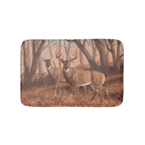 Whitetail Deer In Forest Retro Style Nature Bath Mat
