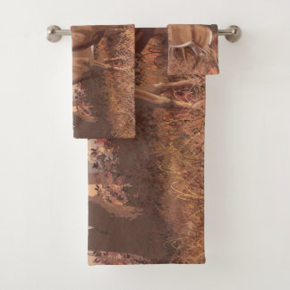Whitetail Deer In Forest Retro Style Nature Bath Towel Set