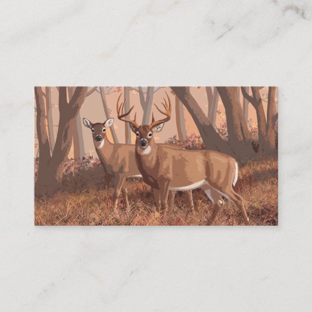 Whitetail Deer In Forest Retro Style Nature Business Card (Front)