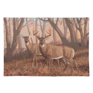Whitetail Deer In Forest Retro Style Nature Cloth Placemat