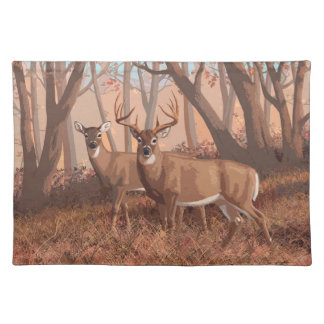 Whitetail Deer In Forest Retro Style Nature Cloth Placemat