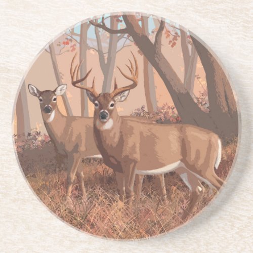 Whitetail Deer In Forest Retro Style Nature Coaster