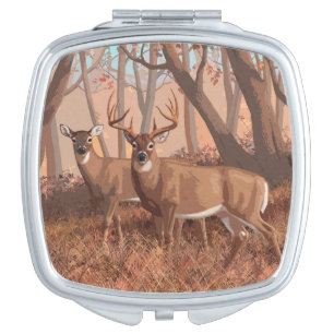 Whitetail Deer In Forest Retro Style Nature Compact Mirror