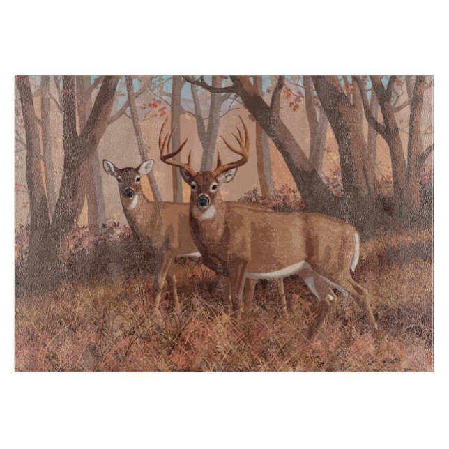 Whitetail Deer In Forest Retro Style Nature Cutting Board (Front)