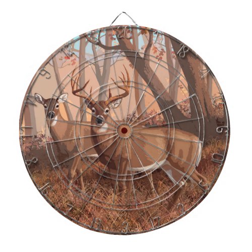 Whitetail Deer In Forest Retro Style Nature Dart Board