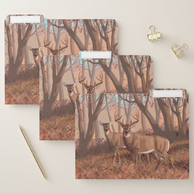 Whitetail Deer In Forest Retro Style Nature File Folder (Set)