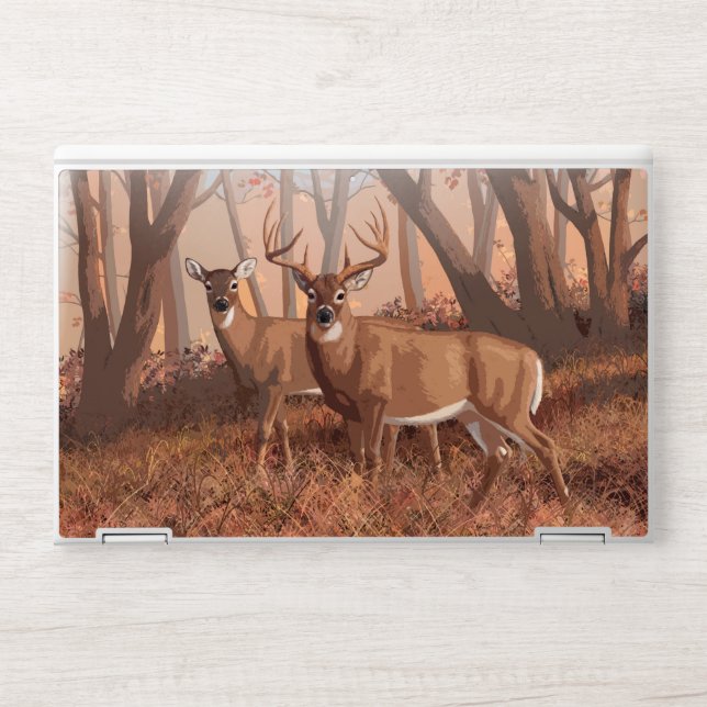 Whitetail Deer In Forest Retro Style Nature HP Laptop Skin (Front)