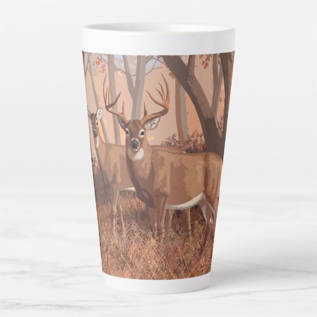 Whitetail Deer In Forest Retro Style Nature Latte Mug (Front)
