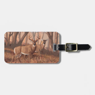 Whitetail Deer In Forest Retro Style Nature Luggage Tag