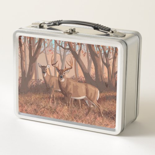 Whitetail Deer In Forest Retro Style Nature Metal Lunch Box