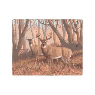 Whitetail Deer In Forest Retro Style Nature Metal Print