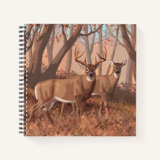 Whitetail Deer In Forest Retro Style Nature Notebook