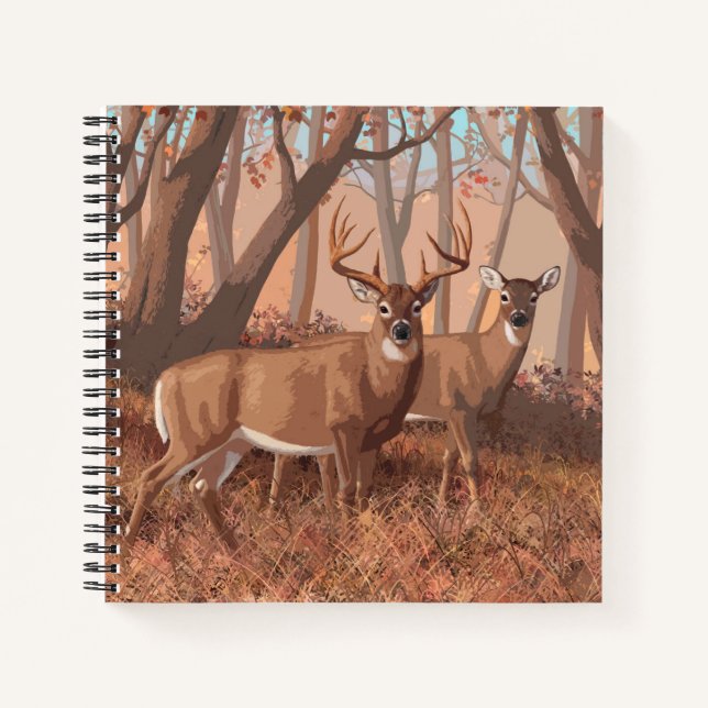 Whitetail Deer In Forest Retro Style Nature Notebook (Front)