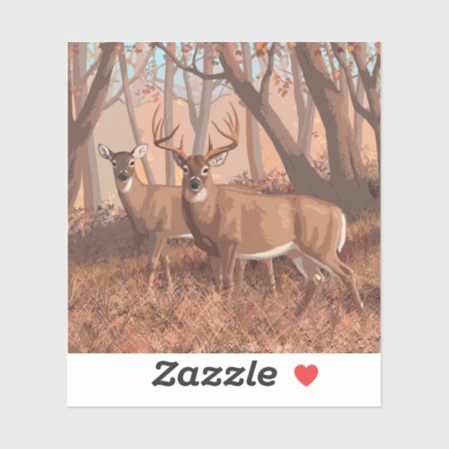 Whitetail Deer In Forest Retro Style Nature Sticker