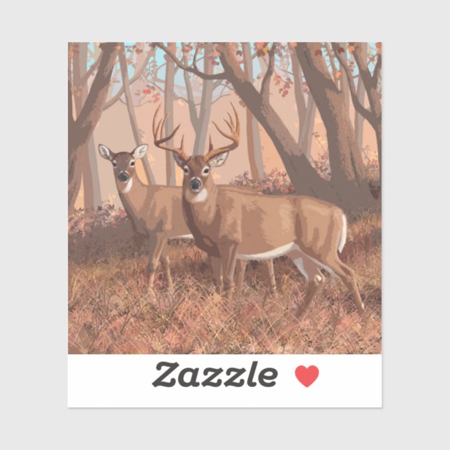 Whitetail Deer In Forest Retro Style Nature Sticker (Sheet)