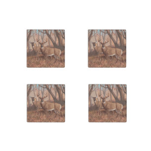 Whitetail Deer In Forest Retro Style Nature Stone Magnet