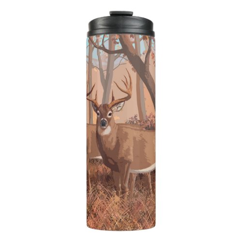 Whitetail Deer In Forest Retro Style Nature Thermal Tumbler