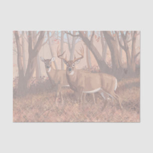 Whitetail Deer In Forest Retro Style Nature Tissue Paper