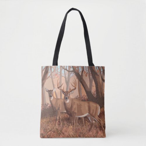 Whitetail Deer In Forest Retro Style Nature Tote Bag