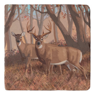 Whitetail Deer In Forest Retro Style Nature Trivet