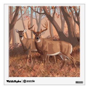 Whitetail Deer In Forest Retro Style Nature Wall Decal