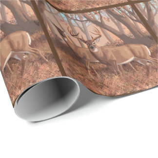 Whitetail Deer In Forest Retro Style Nature Wrapping Paper