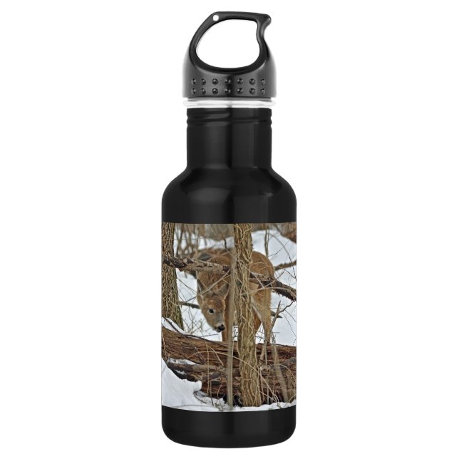 Whitetail Deer In Snow Water Bottle (Front)