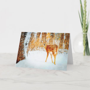 Whitetail Deer in Snow Watercolor Painting Blank Card