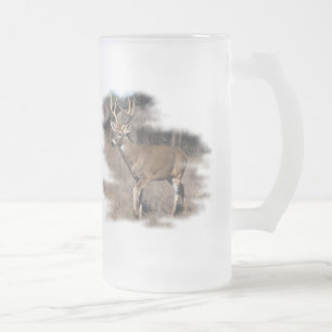 Whitetail deer in the field frosted glass beer mug