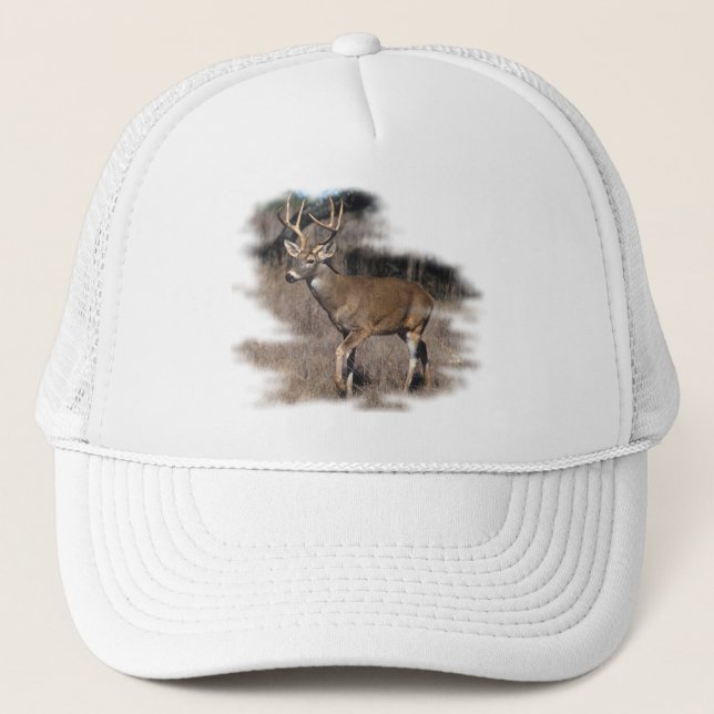 Whitetail deer in the field trucker hat (Front)