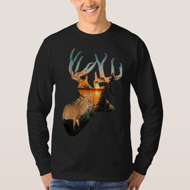 Whitetail Deer Long Sleeve Shirt, Deer Hunting T-Shirt (Front)