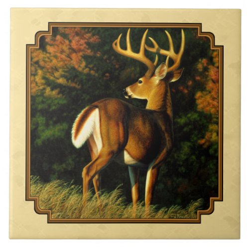 Whitetail Deer Monster Buck Yellow Ceramic Tile