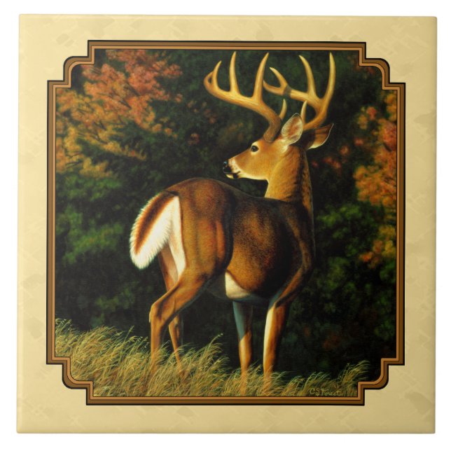 Whitetail Deer Monster Buck Yellow Ceramic Tile (Front)