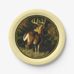 Whitetail Deer Monster Buck Yellow Paper Plates