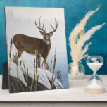 Whitetail deer plaque<br><div class="desc">A whitetail buck stops at the waters edge as the misty fog rises. "Buck At Waters Edge" an original oil painting by Wildlife/Nature Artist - Johanna Lerwick.</div>