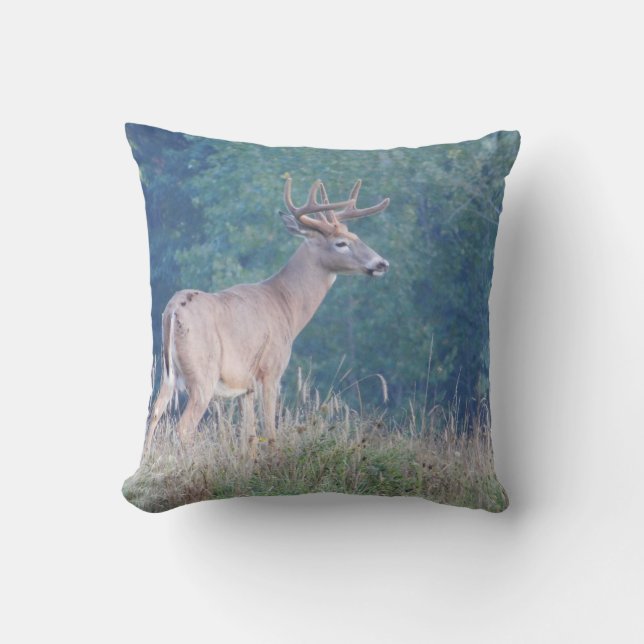 Whitetail Deer Profile in Field Throw Pillow (Front)