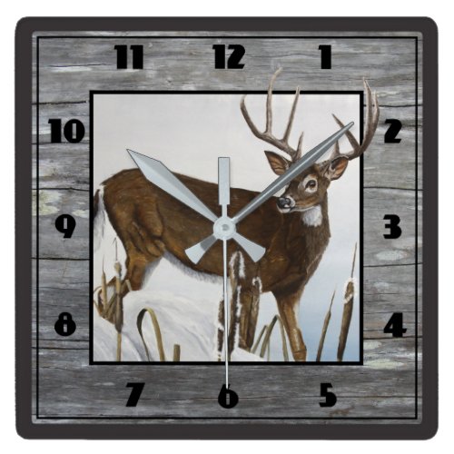 Whitetail Deer Rustic Design Square Wall Clock Whitetail Deer Rustic Design Square Wall Clock
