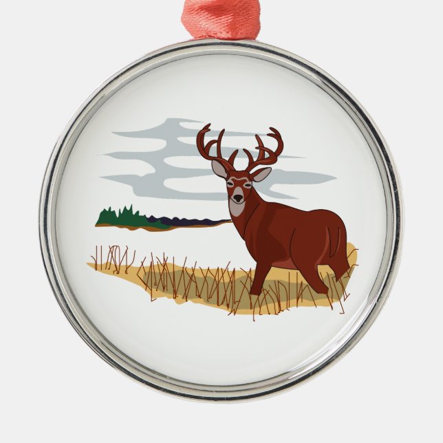 Whitetail Deer Scene Metal Ornament (Front)