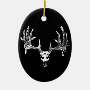 Whitetail deer skull w ceramic ornament
