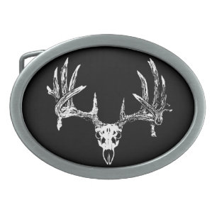 Whitetail deer skull w oval belt buckle