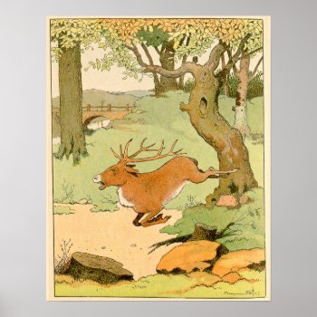 Whitetail Deer Stag Bolting In The Forest Poster by kidslife at Zazzle