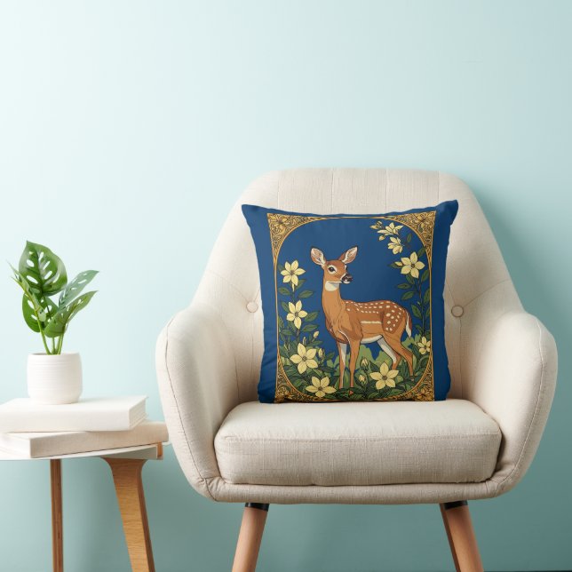 Whitetail Deer Surrounded By Yellow Flowers Throw Pillow (Chair)