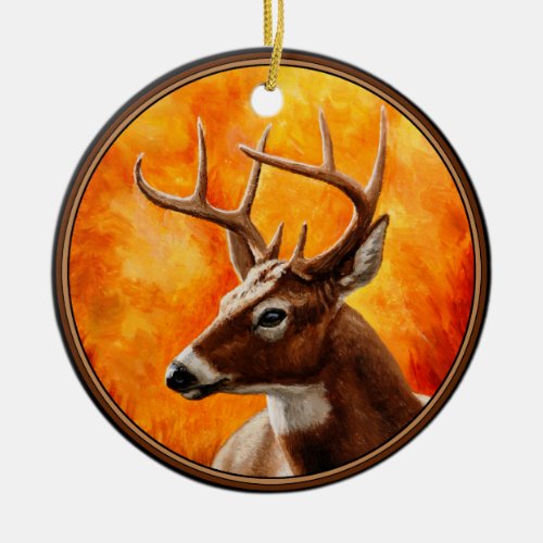 Whitetail Deer Trophy Buck Head Ceramic Ornament