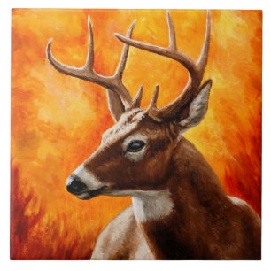 Whitetail Deer Trophy Buck Head Ceramic Tile