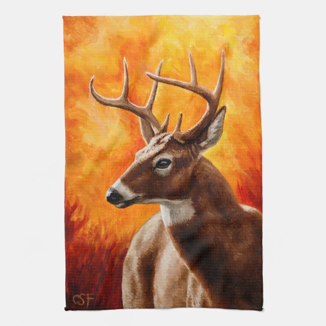 Whitetail Deer Trophy Buck Head Kitchen Towel (Vertical)