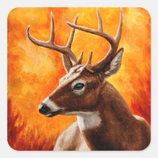 Whitetail Deer Trophy Buck Head Square Sticker
