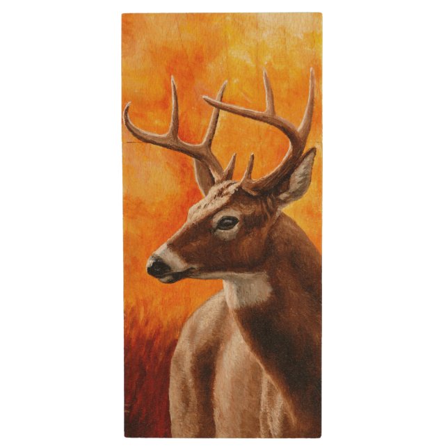Whitetail Deer Trophy Buck Head Wood USB Flash Drive (Front Vertical)