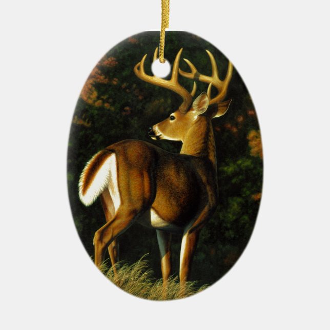 Whitetail Deer Trophy Buck Hunting Ceramic Ornament (Front)