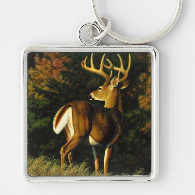 Whitetail Deer Trophy Buck Hunting Keychain (Front)